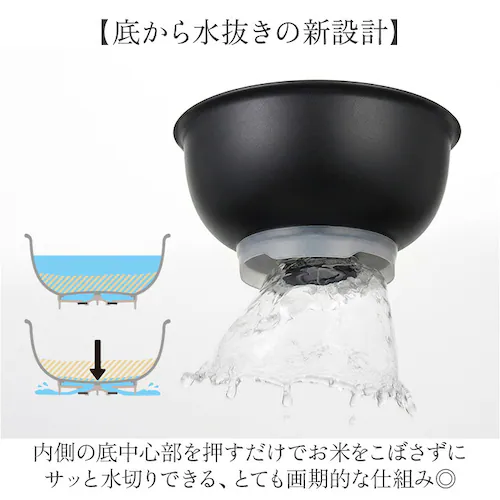 ブラック 米とぎボウル プラスチック 通販 日本製 米とぎボール ザル キッチン便利グッズ 米研ぎボウル 水切りボウル 最大4合対応 時短調理 お米研ぎ器 手を濡らさない お米とぎ ボール プラスチッ_2