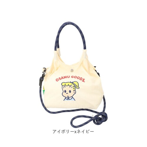 アイボリーxネイビー OSAMU GOODS ショルダーバッグ 通販 ショルダーバック 大きめ 斜めがけバッグ オサムグッズ 原田治 ナイロン 肩掛けバッグ ロープハンドル かわいい 軽量 軽い 撥水_10