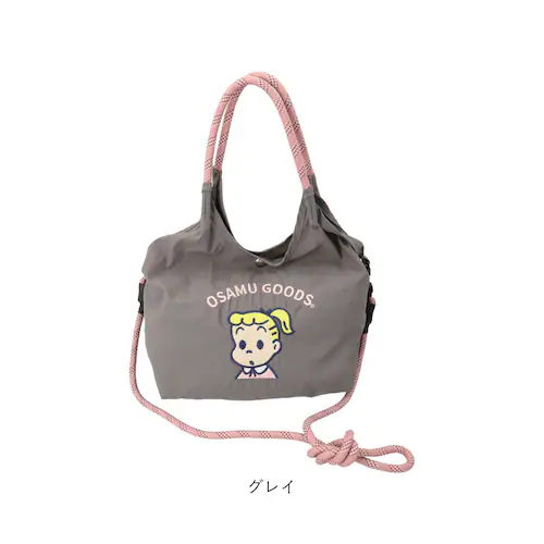 アイボリーxネイビー OSAMU GOODS ショルダーバッグ 通販 ショルダーバック 大きめ 斜めがけバッグ オサムグッズ 原田治 ナイロン 肩掛けバッグ ロープハンドル かわいい 軽量 軽い 撥水_12