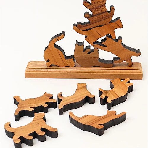 black キャットスタックタワー 10pcs set 通販 バランス 積み木 オブジェ バランスゲーム 北欧モダン 木製つみき ネコグッズ インテリア雑貨 猫グッズ ねこ 天然木無垢 玄関 飾り お_7