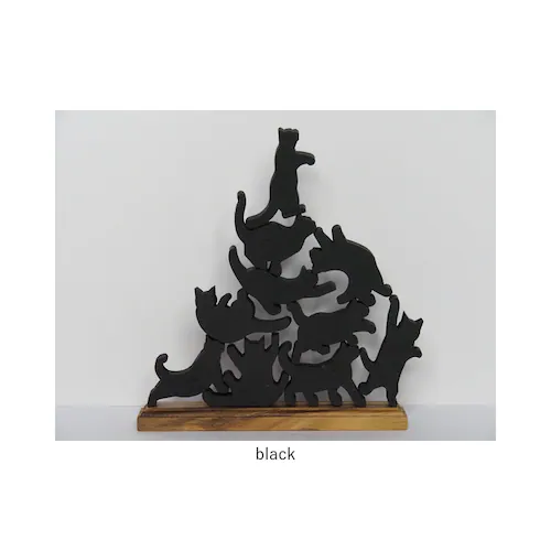 black キャットスタックタワー 10pcs set 通販 バランス 積み木 オブジェ バランスゲーム 北欧モダン 木製つみき ネコグッズ インテリア雑貨 猫グッズ ねこ 天然木無垢 玄関 飾り お_9