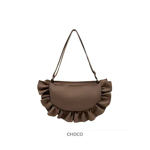 CHOCO レディース ショルダー 通販 レディースバッグ ショルダーバッグ ショルダーバック 大人 女子 バッグ フリル 肩掛け お出かけバッグ 半月形 ポケット多め 軽量 軽い きれいめ フリルバ_11