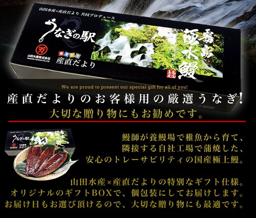 敬老の日ギフトにも最適! 鹿児島県志布志産 山田水産 霧島湧水うなぎ 長蒲焼き 大サイズ3尾セット(140g前後×3尾)送料無料 鰻師 加藤尚武さん ギフト シーフード ギフト対応化粧箱 ギフト【ご注_4