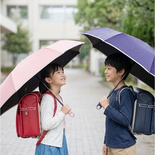 ネイビー キッズ日傘 晴雨兼用 50cm 子供用 通販 完全遮光100 遮熱パラソル 子ども用日傘 カラビナ手元 ランドセル対応 通学通園 男の子女の子 手開き安全 無地シンプル ポリエステル コーテ_11