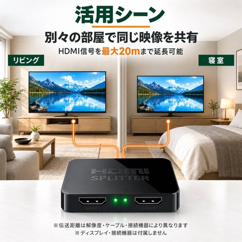 HDMI���z�� 1����2�o�� 4K�Ή� ����f��2��ʏo�� USB���d HDMI�X�v���b�^�[ �e���r ���j�^�[ ��c�p �u���b�N_7