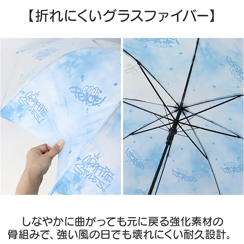グラフィティ/ライム キッズ長傘女の子 通販 子供用ジャンプ傘 透明窓付き雨傘 小学生通学用傘 50センチこども傘 ワンタッチ長傘 安全丸型手元 ポリエステル軽量 メリーランド傘 パステルカラー傘_5
