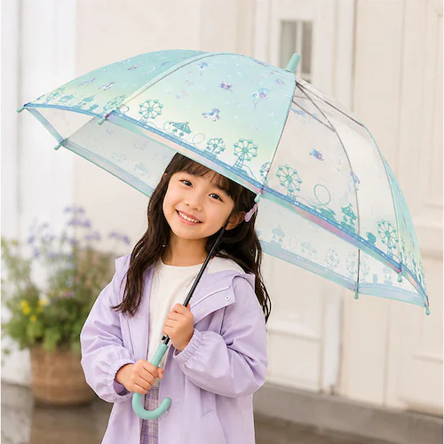 グラフィティ/ライム キッズ長傘女の子 通販 子供用ジャンプ傘 透明窓付き雨傘 小学生通学用傘 50センチこども傘 ワンタッチ長傘 安全丸型手元 ポリエステル軽量 メリーランド傘 パステルカラー傘_10