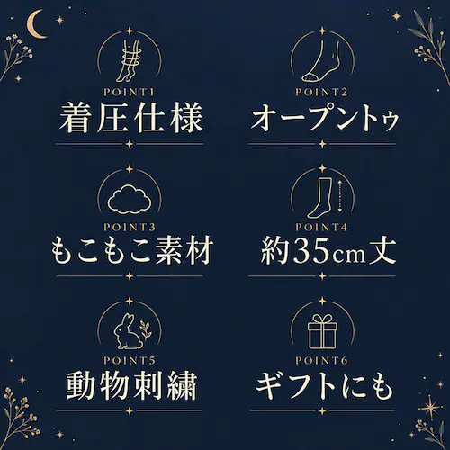 コジカ 着圧ソックス 通販 日本製 ルームソックス かわいい レディース ナイトソックス もこもこソックス おやすみソックス レッグウェア おやすみ靴下 動物 刺繍 ハイソックス 可愛い あったかグッ_2