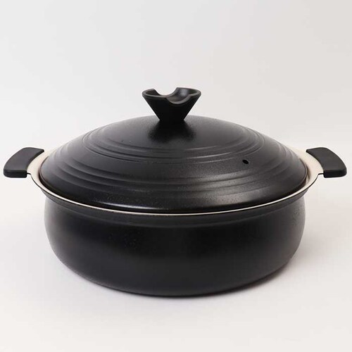 ブラック カクセー 鍋 IH対応 軽量卓上鍋 24cm 通販 卓上鍋 両手鍋 浅型鍋 IH対応鍋 軽楽御膳 セラミックコーティング 軽量 軽い 土鍋風 24センチ 蓋付き おしゃれ かわいい 洗いやす_7