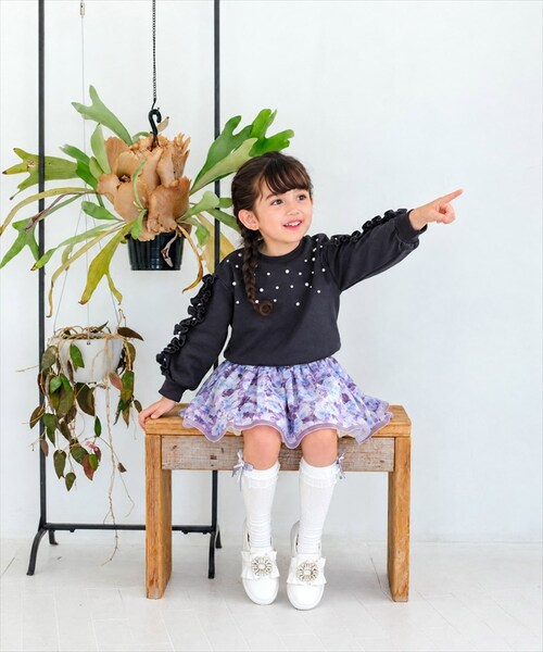 チャコールグレー 110cm 子供服 女の子 トレーナー 通販 Rora フリリーナ プルオーバー スウェット 長袖 フリル パール ビーズ かわいい おしゃれ 可愛い オシャレ カジュアル 通学 通_2