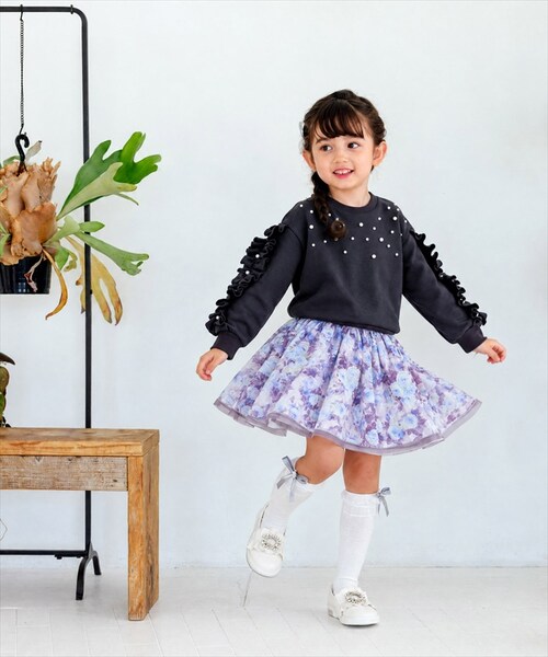 チャコールグレー 110cm 子供服 女の子 トレーナー 通販 Rora フリリーナ プルオーバー スウェット 長袖 フリル パール ビーズ かわいい おしゃれ 可愛い オシャレ カジュアル 通学 通_5