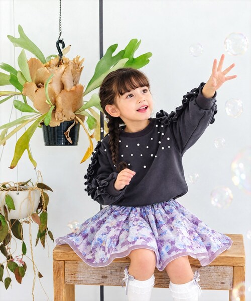 チャコールグレー 110cm 子供服 女の子 トレーナー 通販 Rora フリリーナ プルオーバー スウェット 長袖 フリル パール ビーズ かわいい おしゃれ 可愛い オシャレ カジュアル 通学 通_6