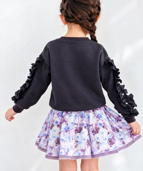 チャコールグレー 110cm 子供服 女の子 トレーナー 通販 Rora フリリーナ プルオーバー スウェット 長袖 フリル パール ビーズ かわいい おしゃれ 可愛い オシャレ カジュアル 通学 通_10