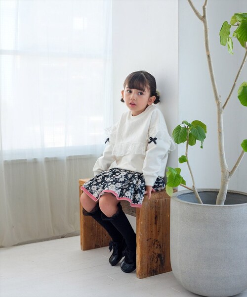 ホワイト 120cm 子供服 女の子 トレーナー 通販 Rora シビロ プルオーバー スウェット 長袖 フリル レース リボン かわいい おしゃれ 可愛い オシャレ カジュアル 通学 通園 普段着 _4