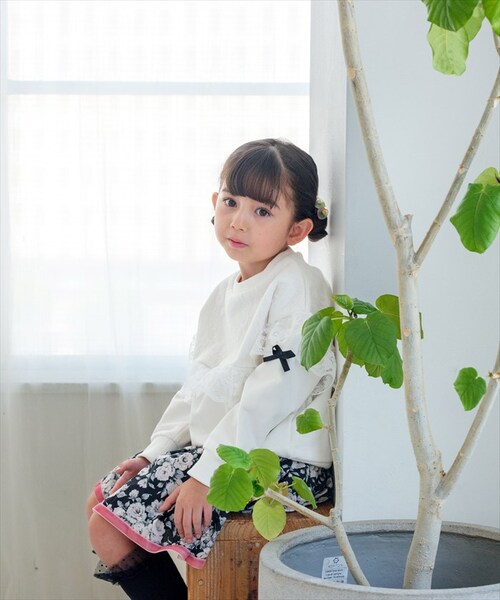 ホワイト 120cm 子供服 女の子 トレーナー 通販 Rora シビロ プルオーバー スウェット 長袖 フリル レース リボン かわいい おしゃれ 可愛い オシャレ カジュアル 通学 通園 普段着 _5
