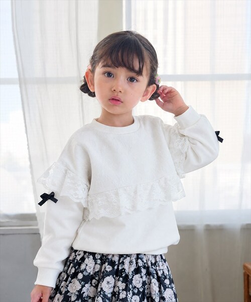 ホワイト 120cm 子供服 女の子 トレーナー 通販 Rora シビロ プルオーバー スウェット 長袖 フリル レース リボン かわいい おしゃれ 可愛い オシャレ カジュアル 通学 通園 普段着 _8