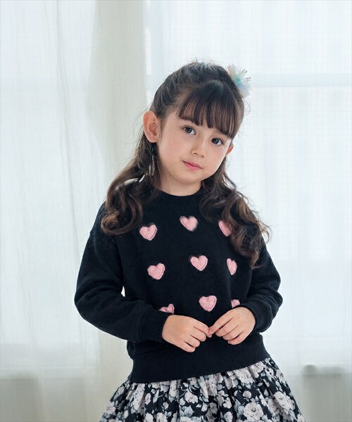 ブラック 130cm 子供服 女の子 トレーナー 通販 Rora ロマンティカ プルオーバー スウェット 長袖 ハート かわいい おしゃれ 可愛い オシャレ カジュアル 通学 通園 普段着 お出かけ _1