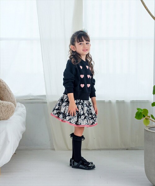 ブラック 130cm 子供服 女の子 トレーナー 通販 Rora ロマンティカ プルオーバー スウェット 長袖 ハート かわいい おしゃれ 可愛い オシャレ カジュアル 通学 通園 普段着 お出かけ _3