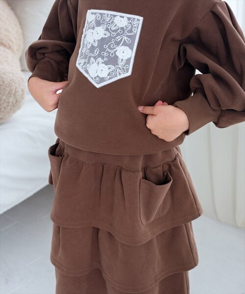 マロンブラウン 130cm Rora 子供服 通販 キッズセットアップ 長袖 トレーナー女の子 ガールズおしゃれ上品 通学通園小学生 秋服冬服春服 かわいい トップス カジュアル 保育園 スカート 幼_9
