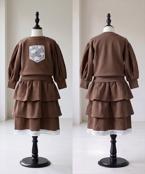 マロンブラウン 130cm Rora 子供服 通販 キッズセットアップ 長袖 トレーナー女の子 ガールズおしゃれ上品 通学通園小学生 秋服冬服春服 かわいい トップス カジュアル 保育園 スカート 幼_11