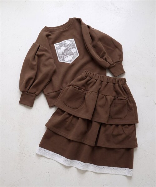 マロンブラウン 130cm Rora 子供服 通販 キッズセットアップ 長袖 トレーナー女の子 ガールズおしゃれ上品 通学通園小学生 秋服冬服春服 かわいい トップス カジュアル 保育園 スカート 幼_15