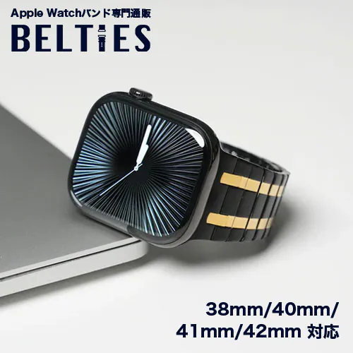 【BELTIES】アップルウォッチバンド Apple Watch用 38mm 40mm 41mm 42mm ブラックゴールド マグネット 磁石 ステンレス Ultra2 / Ultra / 10 / _0