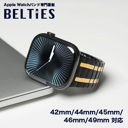 【BELTIES】アップルウォッチバンド Apple Watch用 42mm 44mm 45mm 46mm 49mm ブラックゴールド マグネット 磁石 ステンレス Ultra2 / Ultra / _0