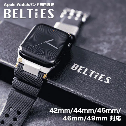 【BELTIES】アップルウォッチバンド Apple Watch用 49mm 46mm 45mm 44mm 42mm ブラック×シルバー ステンレス シリコン スポーツ 高品質 耐水 アウトドア Ul_0