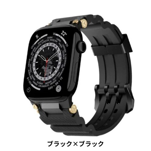 【BELTIES】アップルウォッチバンド Apple Watch用 49mm 46mm 45mm 44mm 42mm ブラック×ブラック ステンレス シリコン スポーツ 高品質 耐水 アウトドア Ul_0