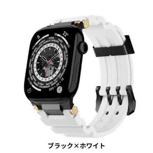 【BELTIES】アップルウォッチバンド Apple Watch用 49mm 46mm 45mm 44mm 42mm ブラック×ホワイト ステンレス シリコン スポーツ 高品質 耐水 アウトドア Ul_0