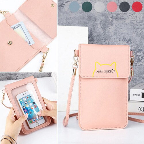 タッチ操作対応!ネコデザインスマホショルダー ブラック_0