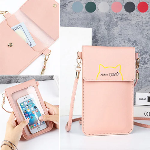 タッチ操作対応!ネコデザインスマホショルダー グリーン_0