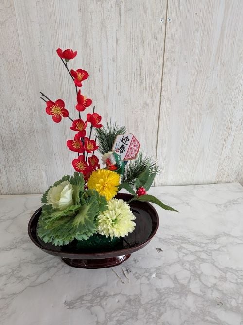 造花 迎春 お正月アレンジ 和式_0