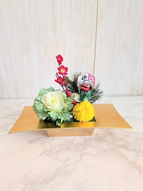 造花 迎春 お正月アレンジ 和式 獅子舞付_0