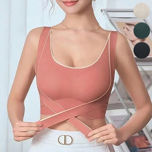 美背中ブラ レディースインナー 美背中ブラジャー シームレス ノンワイヤー スポーツブラ ノンストレス 下着 薄手 軽量 ストレッチ素材 肌に優しい パッド付きトップス くい込みにくい 締めつけないブ_0