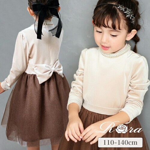 Rora ワンピース 通販 セリーナ ドッキングワンピース 子供服 ワンピ 長袖 フォーマルワンピース パール リボン 女の子 キッズ 子供 こども 子ども 結婚式 パーティー 入園 卒園 入学 おし_0
