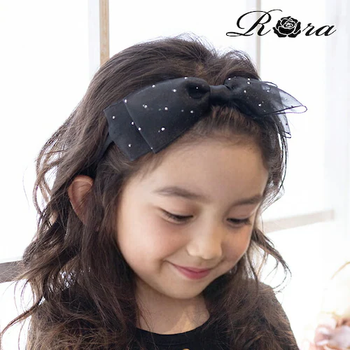 Rora カチューシャ キッズ 通販 エトワール 髪飾り 髪留め 髪どめ ヘアアクセサリー ヘアバンド ヘッドドレス 子供 女の子 リボン 大きめ 透け感 ドット フォーマル カジュアル 結婚式 発表_0