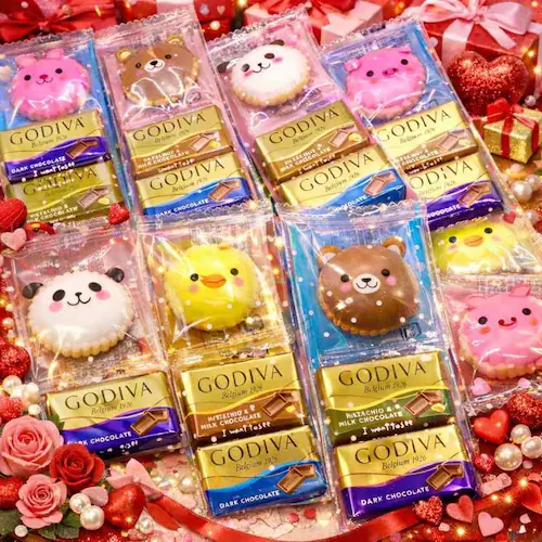 ��18�ܓ��聄GODIVA�i�S�f�B�o�j�`���R���[�g�ƃA�j�}���N���b�J�[�̃v�`�M�t�g �s���N���F�C�G���[�O���[���̑܂Ń��b�s���O�ς� 18�ܓ��� �A�j�}�� ���[�` �S�f�B�o �i�|���^�� �`���R �`���R��_0