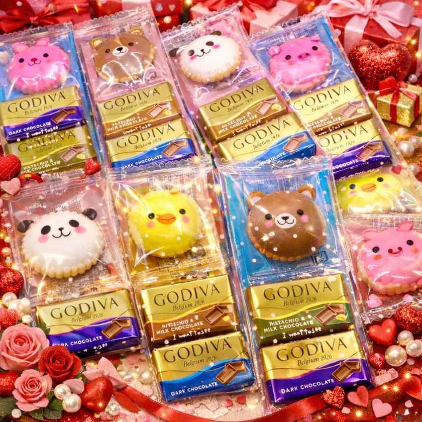 ��12�ܓ��聄GODIVA�i�S�f�B�o�j�`���R���[�g�ƃA�j�}���N���b�J�[�̃v�`�M�t�g �s���N���F�C�G���[�O���[���̑܂Ń��b�s���O�ς� 12�ܓ��� �A�j�}�� ���[�` �S�f�B�o �i�|���^�� �`���R �`���R��