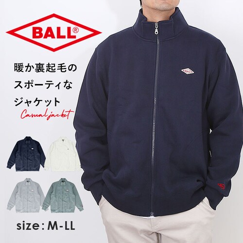 BALL ジャケット ボール 64537 通販 裏起毛 ワッペン付きスタンドジャケット ブルゾン カジュアルジャケット ジャンパー メンズ ブランド 無地 ワンポイント 秋冬 秋 冬 暖かい おしゃれ_0
