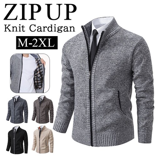 ニット カーディガン ジップアップ 通販 セーター 長袖ニット ニットカーディガン ニットジャケット ジャケット 羽織り 羽織 ハイネック 厚手 スタンドカラー タートルネック カジュアル 暖かい メ_0