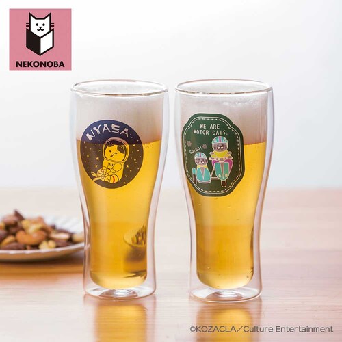 MOTORCATS NEKONOBA グッズ 通販 ネコノバ ダブルウォール ビアグラス ビールグラス ビール グラス 結露しない 食洗機不可 電子レンジ不可 猫 ねこ ネコ 猫グッズ かわいい おし_0