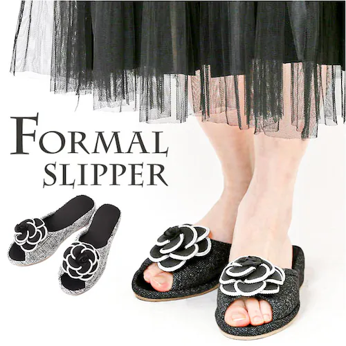 スリッパ カメリア 通販 ルームサンダル ルームシューズ 室内履き サンダル シューズ 靴 くつ レディース ヒール 厚底 4cm おしゃれ かわいい 学校行 母 保護者 前開き 疲れにくい ツイード_0