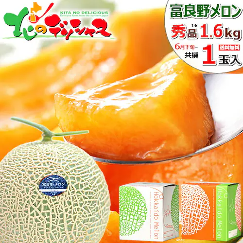 【出荷中】北海道 大玉 富良野メロン 1玉 (秀品/1玉 1.6kg/常温便) ふらのメロン 赤肉メロン お中元 暑中見舞い 残暑見舞い ギフト 贈り物 甘み 果物 フルーツ お取り寄せ_0