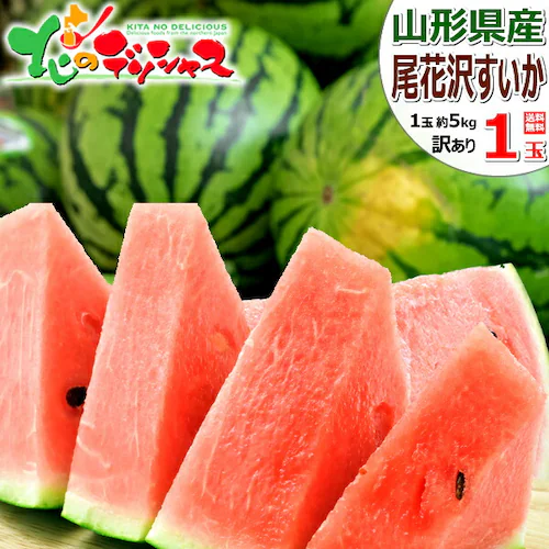 【出荷中】山形県産 ご家庭用 尾花沢すいか 1玉 (1玉 約5kg) 訳あり すいか スイカ 西瓜 自宅用 ご家庭用 果物 フルーツ 山形 お取り寄せ_0