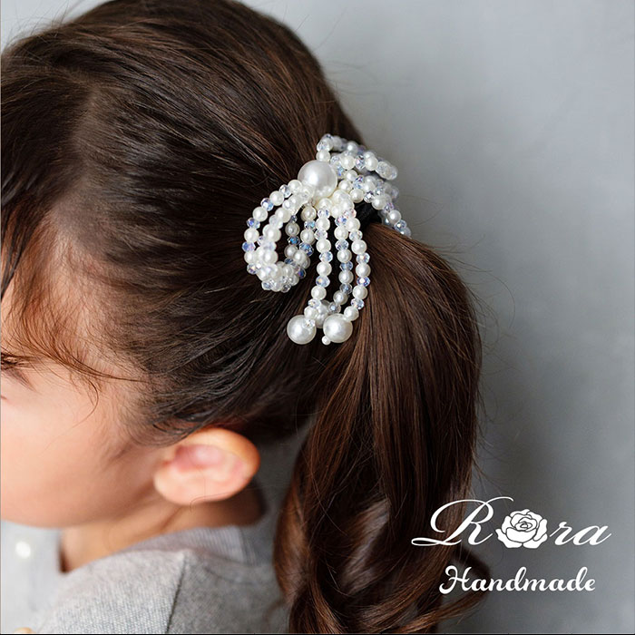 アイボリー ヘアゴム リボン キッズ 通販 Rora ローラ きらめきパール