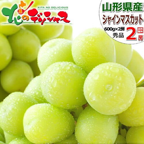 【予約】山形県産 ぶどう シャインマスカット 2房 (秀品/600g×2房) 葡萄 ブドウ ギフト 贈り物 お取り寄せ_0