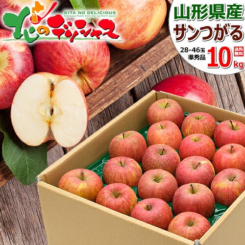 【予約】山形県産 ご家庭用 りんご サンつがる 10kg (準秀品/26玉〜46玉入り/冷蔵便) 訳あり お取り寄せ_0