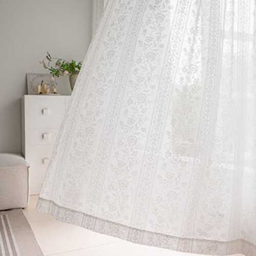 【送料無料】遮熱 遮像 保温 UVカットミラー花柄高機能レースカーテン 100X133cm2枚組 アイボリー_0