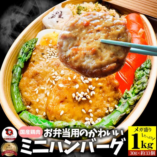 【しゃぶまる】お弁当 ミニハンバーグ 1kg 冷凍 肉 鶏 鳥 ハンバーグ 惣菜 弁当 業務用 温めるだけ レンチン 冷食_0